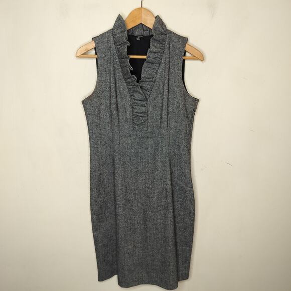 Saks Fifth Ave Tweed Dress Ruffle Collar Sleeveless Office Work - Picture 1 of 5